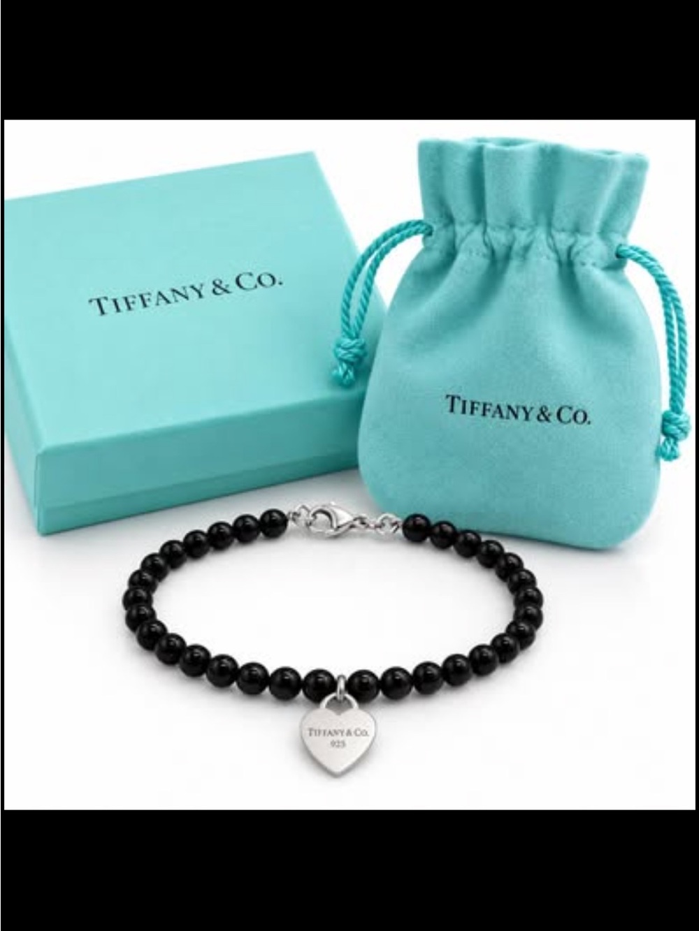 Tiffany & Co. Black Beaded Bracelet with Heart Tag